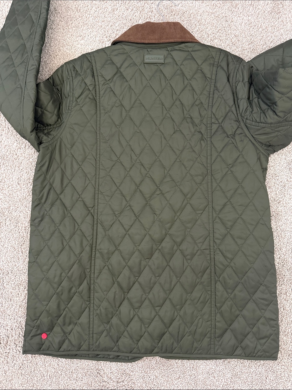 Hunter Quilted Olive Green Rachel jacket with Brown Corduroy Collar - Picture 6 of 10